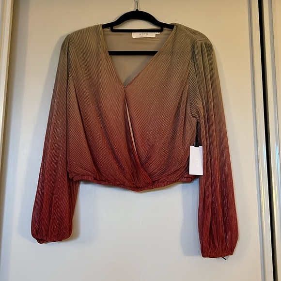 ASTR the Label Pleated Long Sleeve Surplice Top - Picture 3 of 7